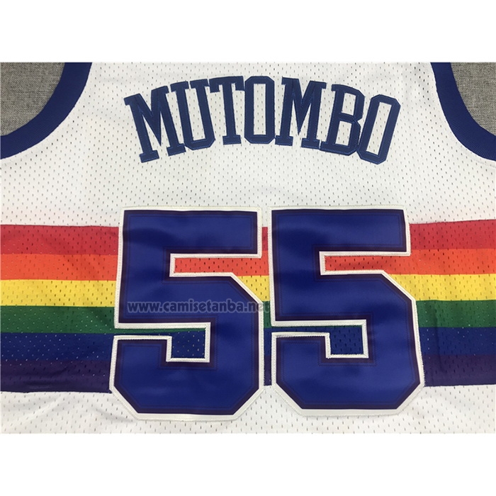 Camiseta Denver Nuggets Dikembe Mutombo #55 Hardwood Classics Throwback Blanco